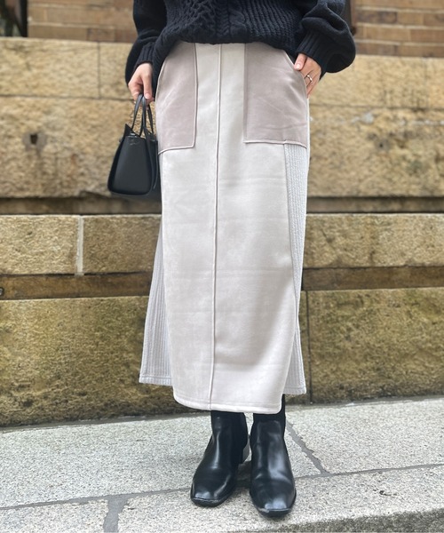 Chez toi（シェトワ）の「スエード×リブ切替バイカラースカート（スカート・レディース・ブラック/カーキ/ピンク/グレイッシュベージュ・FREE）」の19枚目の写真