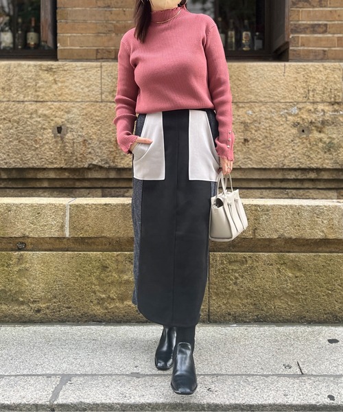 Chez toi（シェトワ）の「スエード×リブ切替バイカラースカート（スカート・レディース・ブラック/カーキ/ピンク/グレイッシュベージュ・FREE）」の21枚目の写真