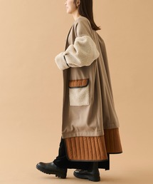 Shelly island | 異素材配色Vカラーコート(ノーカラージャケット)