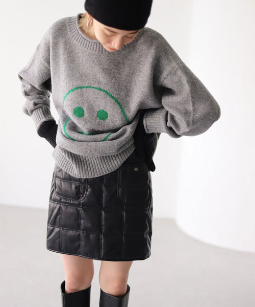 SLOBE citron.（スローブシトロン）の「SLOBE citron.フェイクレザーキルティングミニスカート（スカート・レディース・ブラック・FREE）」の6枚目の写真