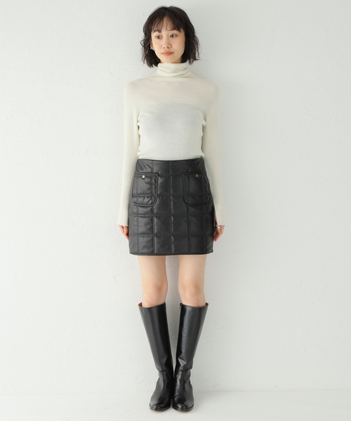SLOBE citron.（スローブシトロン）の「SLOBE citron.フェイクレザーキルティングミニスカート（スカート・レディース・ブラック・FREE）」の8枚目の写真
