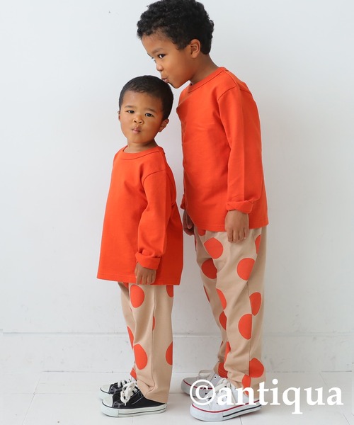 antiqua（アンティカ）の「綿100%ドット柄ルームウェア（ルームウェア/パジャマ・キッズ・カーキ/ブラック/オレンジ・150/140/120/130/110/160）」の3枚目の写真