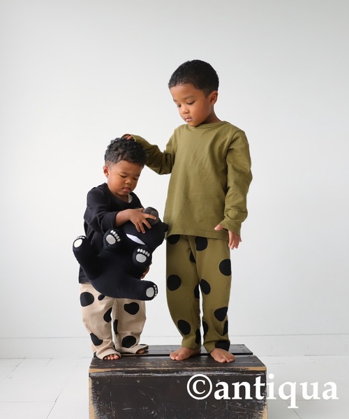 antiqua（アンティカ）の「綿100%ドット柄ルームウェア（ルームウェア/パジャマ・キッズ・カーキ/ブラック/オレンジ・150/140/120/130/110/160）」の5枚目の写真