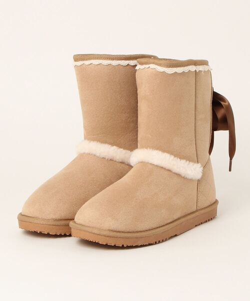 axes femme（アクシーズファム）の「バックリボンムートンブーツ（ブーツ・レディース・ピンク/ブラック/ベージュ・LARGE/MEDIUM）」の2枚目の写真