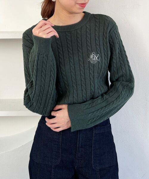 MAJESTIC LEGON（マジェスティックレゴン）の「ポイントロゴミニケーブルニット（ニット/セーター・レディース・ベージュ/グリーン/アイボリー・MEDIUM）」の6枚目の写真