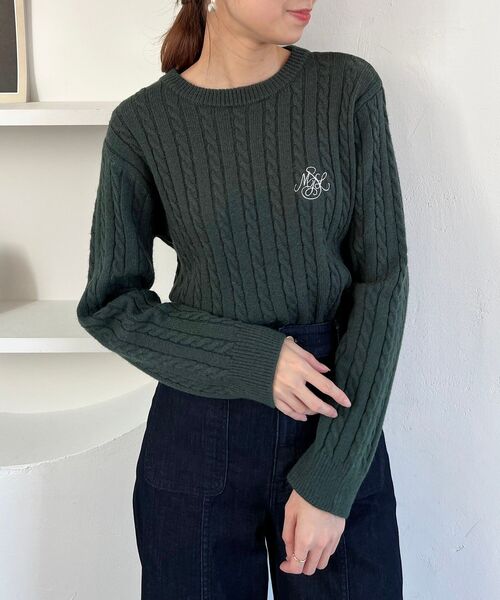 MAJESTIC LEGON（マジェスティックレゴン）の「ポイントロゴミニケーブルニット（ニット/セーター・レディース・ベージュ/グリーン/アイボリー・MEDIUM）」の21枚目の写真