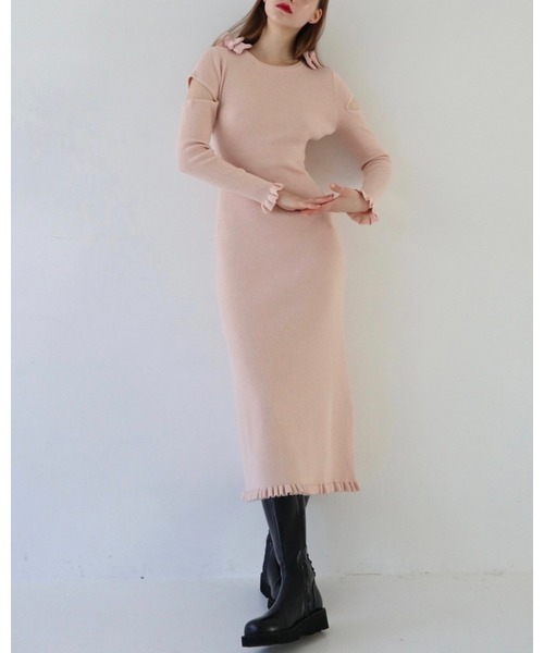 epine（エピヌ）の「velours ribbon rib frill onepiece（ワンピース・レディース・ブラック/ピンク・FREE）」の22枚目の写真