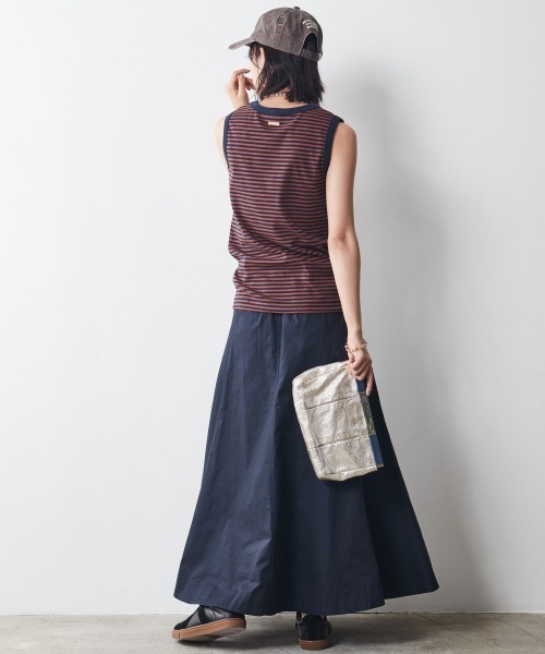 綿100％フレアチノマキシスカート ＜大きいサイズ有＞シック