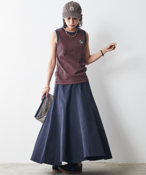 CHIC STYLE(シックスタイル)の「 綿100%フレアチノマキシスカート <大きいサイズ有>シックスタイル(スカート・レディース・ネイビー/ベージュ・M/L/LL/3L/4L/5L)」の10枚目の写真