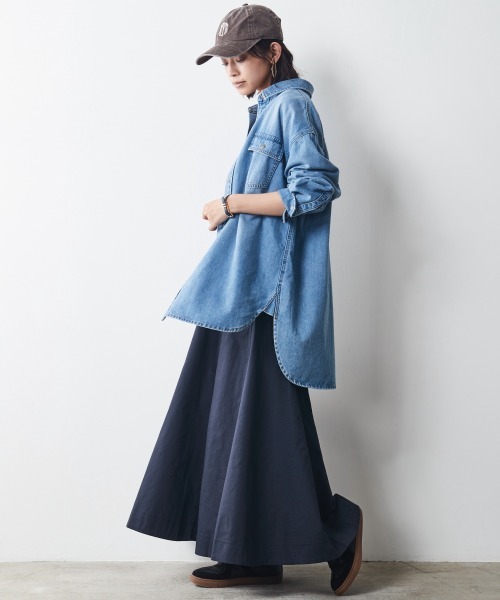 CHIC STYLE(シックスタイル)の「 綿100%フレアチノマキシスカート <大きいサイズ有>シックスタイル(スカート・レディース・ネイビー/ベージュ・M/L/LL/3L/4L/5L)」の7枚目の写真