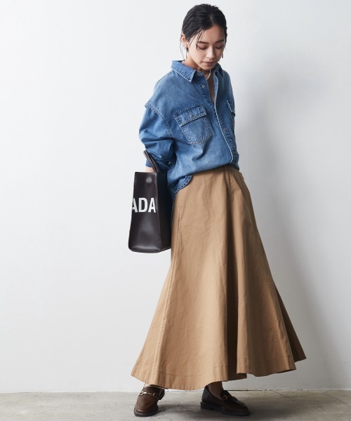 CHIC STYLE(シックスタイル)の「 綿100%フレアチノマキシスカート <大きいサイズ有>シックスタイル(スカート・レディース・ネイビー/ベージュ・M/L/LL/3L/4L/5L)」の12枚目の写真