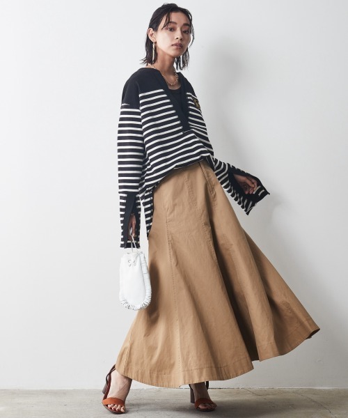 CHIC STYLE(シックスタイル)の「 綿100%フレアチノマキシスカート <大きいサイズ有>シックスタイル(スカート・レディース・ネイビー/ベージュ・M/L/LL/3L/4L/5L)」の6枚目の写真