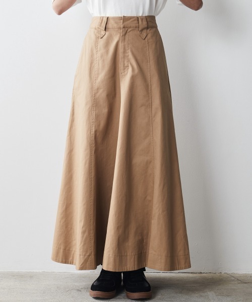 綿100％フレアチノマキシスカート ＜大きいサイズ有＞シック