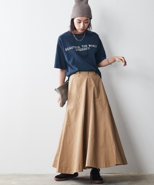 綿100％フレアチノマキシスカート ＜大きいサイズ有＞シック