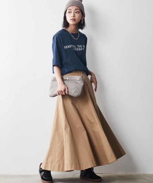 CHIC STYLE(シックスタイル)の「 綿100%フレアチノマキシスカート <大きいサイズ有>シックスタイル(スカート・レディース・ネイビー/ベージュ・M/L/LL/3L/4L/5L)」の8枚目の写真