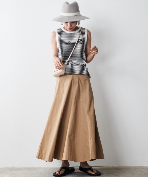 CHIC STYLE(シックスタイル)の「 綿100%フレアチノマキシスカート <大きいサイズ有>シックスタイル(スカート・レディース・ネイビー/ベージュ・M/L/LL/3L/4L/5L)」の9枚目の写真