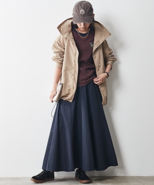 CHIC STYLE(シックスタイル)の「 綿100%フレアチノマキシスカート <大きいサイズ有>シックスタイル(スカート・レディース・ネイビー/ベージュ・M/L/LL/3L/4L/5L)」の4枚目の写真