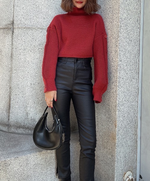 esutoreja（エストレジャ）の「ボタンドスリーブショートニット（ニット/セーター・レディース・グレー/レッド系/ブラック・FREE）」の4枚目の写真