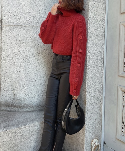 esutoreja（エストレジャ）の「ボタンドスリーブショートニット（ニット/セーター・レディース・グレー/レッド系/ブラック・FREE）」の5枚目の写真