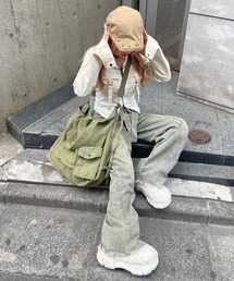 XU | 【XU/エックスユー】grunge denim shoulder bag/ショルダーバッグ バッグ デニム デニムバッグ グランジ ヴィンテージ風 古着風 肩掛け 肩掛けバッグ 大容量バッグ(ショルダーバッグ)