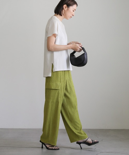 select MOCA（セレクトモカ）の「楊柳プリーツワイドカーゴパンツ（カーゴパンツ・レディース・ブラック/ライトオリーブ・FREE）」の8枚目の写真