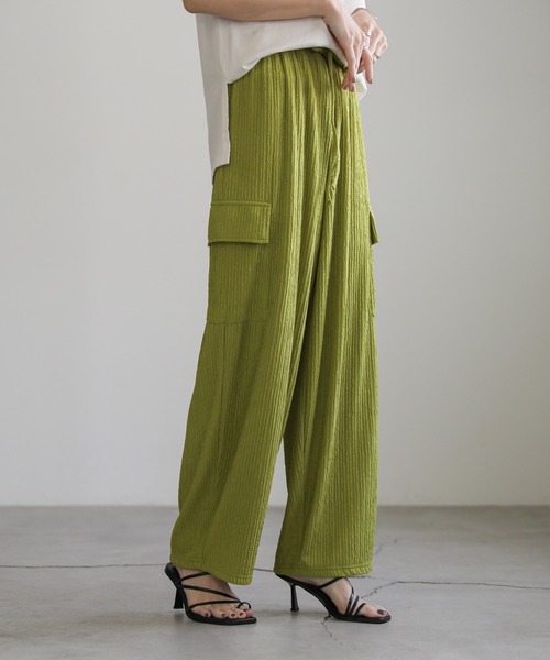 select MOCA（セレクトモカ）の「楊柳プリーツワイドカーゴパンツ（カーゴパンツ・レディース・ブラック/ライトオリーブ・FREE）」の9枚目の写真