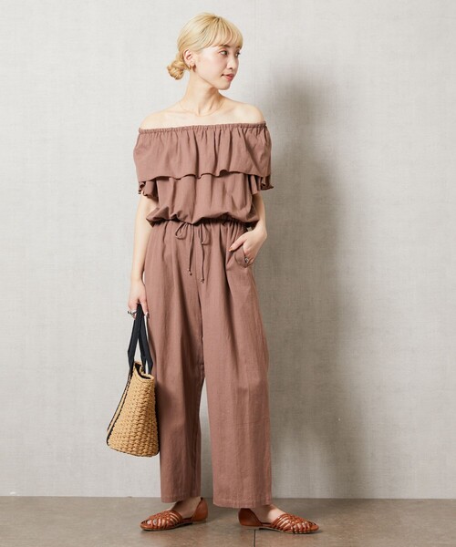 FREAK'S STORE（フリークスストア）の「【限定展開】インド リネン フリル オールインワン（2WAY）（つなぎ/オールインワン・レディース・ターコイズブルー/ブラウン/ナチュラル/ブラック・MEDIUM/SMALL）」の10枚目の写真