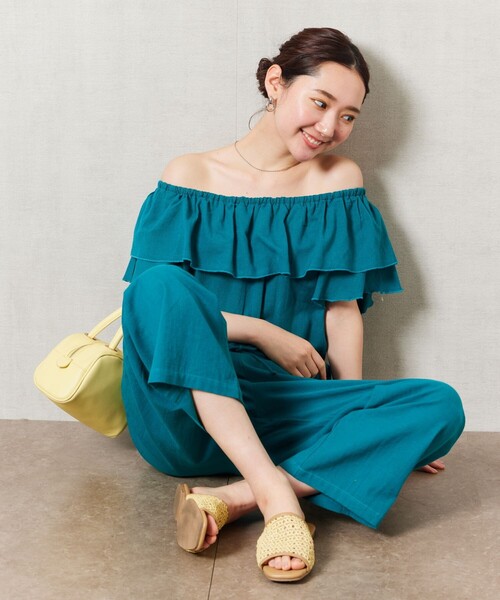 FREAK'S STORE（フリークスストア）の「【限定展開】インド リネン フリル オールインワン（2WAY）（つなぎ/オールインワン・レディース・ターコイズブルー/ブラウン/ナチュラル/ブラック・MEDIUM/SMALL）」の19枚目の写真