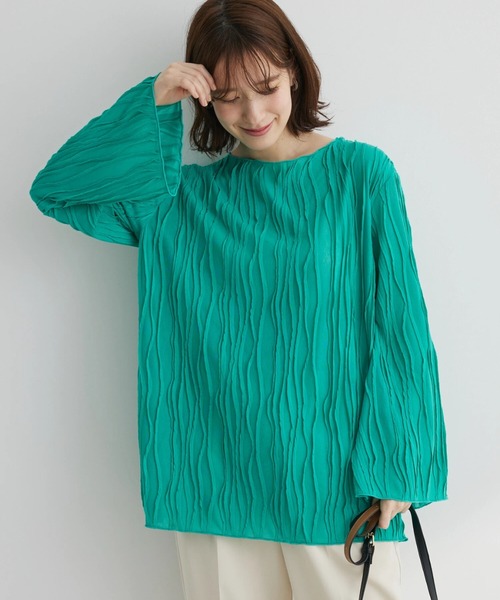 Green　Parks（グリーンパークス）の「ウエーブシアープルオーバー（Tシャツ/カットソー・レディース・グリーン/ベージュ/オフホワイト/ブラック・FREE）」の4枚目の写真