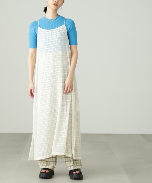 FREE'S MART（フリーズマート）の「シャーリングシアーキャミワンピース（ワンピース・レディース・ブラック/ホワイト・FREE）」の8枚目の写真