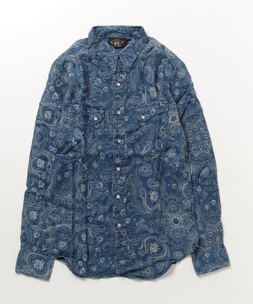 【未使用】RRL バンダナ柄 フレンチテリー ウエスタンシャツ メンズM RRL（ダブル アール エル）の「スリム フィット バンダナ リネン