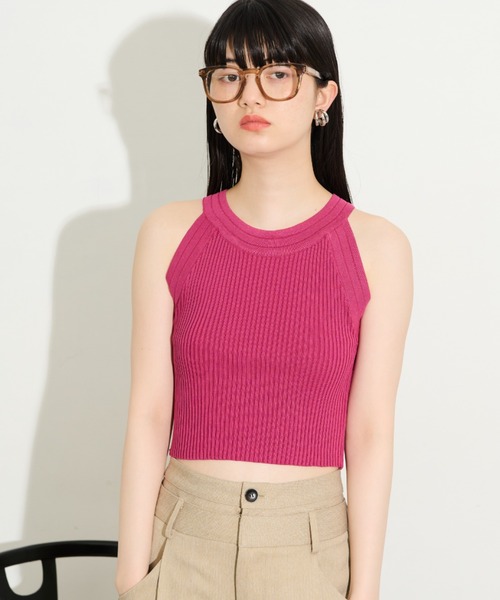 THE YOn（ザヨン）の「アメスリリブニットタンクトップ（タンクトップ・レディース・ブラック×ホワイト/グリーン/ブラック/サックスブルー/ピンク/ホワイト/ベージュ/プラム・FREE）」の8枚目の写真