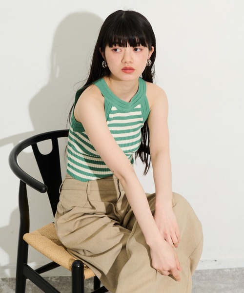 THE YOn（ザヨン）の「アメスリリブニットタンクトップ（タンクトップ・レディース・ブラック×ホワイト/グリーン/ブラック/サックスブルー/ピンク/ホワイト/ベージュ/プラム・FREE）」の19枚目の写真
