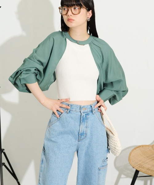 THE YOn（ザヨン）の「アメスリリブニットタンクトップ（タンクトップ・レディース・ブラック×ホワイト/グリーン/ブラック/サックスブルー/ピンク/ホワイト/ベージュ/プラム・FREE）」の16枚目の写真
