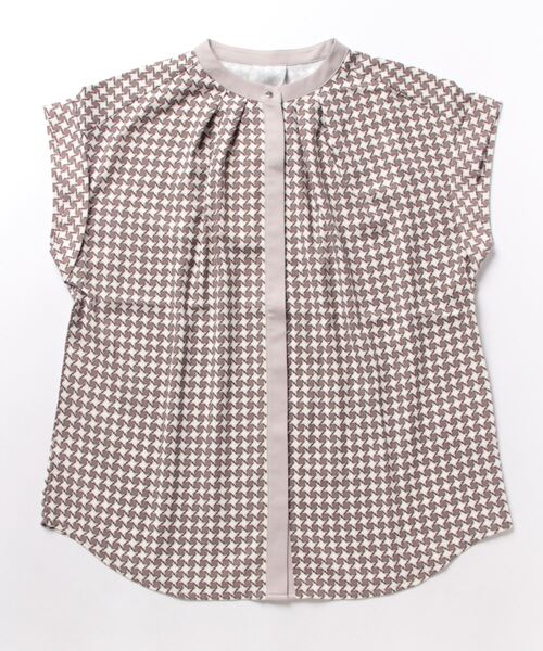 m.f.editorial（エムエフエディトリアル）の「m.f.エディトリアル レディース 配色バンドカラー 半袖比翼ブラウス（シャツ/ブラウス・レディース・ベージュ/ブラウン/ホワイト・MEDIUM/LARGE）」の5枚目の写真