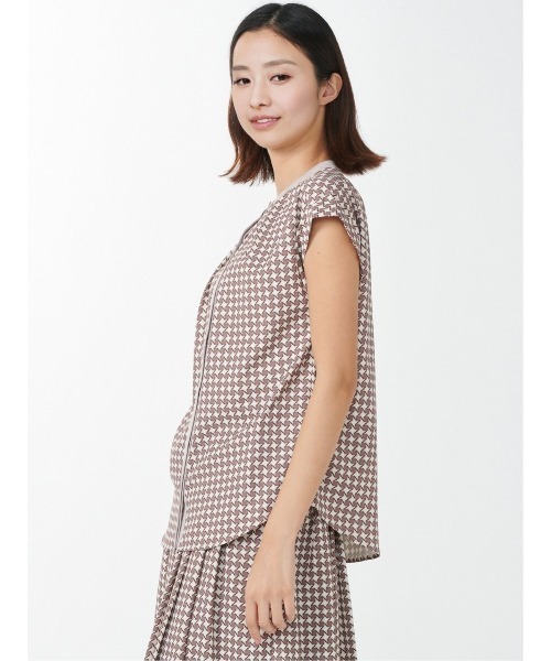 m.f.editorial（エムエフエディトリアル）の「m.f.エディトリアル レディース 配色バンドカラー 半袖比翼ブラウス（シャツ/ブラウス・レディース・ベージュ/ブラウン/ホワイト・MEDIUM/LARGE）」の7枚目の写真