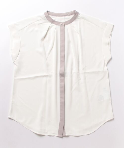 m.f.editorial（エムエフエディトリアル）の「m.f.エディトリアル レディース 配色バンドカラー 半袖比翼ブラウス（シャツ/ブラウス・レディース・ベージュ/ブラウン/ホワイト・MEDIUM/LARGE）」の13枚目の写真