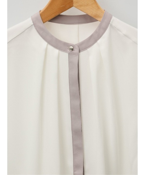 m.f.editorial（エムエフエディトリアル）の「m.f.エディトリアル レディース 配色バンドカラー 半袖比翼ブラウス（シャツ/ブラウス・レディース・ベージュ/ブラウン/ホワイト・MEDIUM/LARGE）」の15枚目の写真