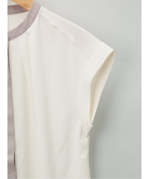 m.f.editorial（エムエフエディトリアル）の「m.f.エディトリアル レディース 配色バンドカラー 半袖比翼ブラウス（シャツ/ブラウス・レディース・ベージュ/ブラウン/ホワイト・MEDIUM/LARGE）」の16枚目の写真