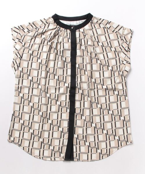 m.f.editorial（エムエフエディトリアル）の「m.f.エディトリアル レディース 配色バンドカラー 半袖比翼ブラウス（シャツ/ブラウス・レディース・ベージュ/ブラウン/ホワイト・MEDIUM/LARGE）」の18枚目の写真