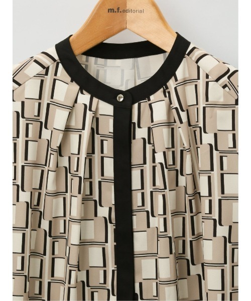 m.f.editorial（エムエフエディトリアル）の「m.f.エディトリアル レディース 配色バンドカラー 半袖比翼ブラウス（シャツ/ブラウス・レディース・ベージュ/ブラウン/ホワイト・MEDIUM/LARGE）」の20枚目の写真