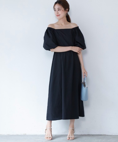 M.deux(エムドゥ)の「【2wayボリュームスリーブワンピース】(ワンピース・レディース・ブラック/ベージュ・MEDIUM)」の1枚目の写真