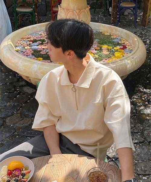 ASCLO(エジュクロ)の「ASCLO O Ring Zip Collar T Shirt(Tシャツ/カットソー・メンズ・ネイビー/クリーム・FREE)」の9枚目の写真