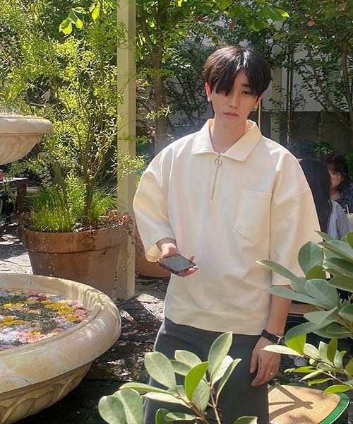 ASCLO(エジュクロ)の「ASCLO O Ring Zip Collar T Shirt(Tシャツ/カットソー・メンズ・ネイビー/クリーム・FREE)」の7枚目の写真