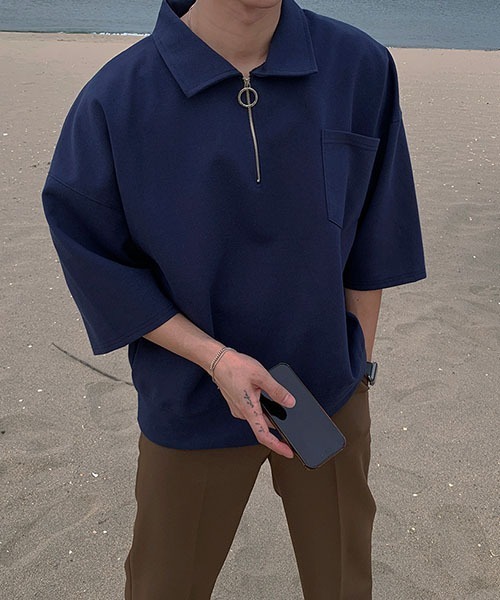 ASCLO(エジュクロ)の「ASCLO O Ring Zip Collar T Shirt(Tシャツ/カットソー・メンズ・ネイビー/クリーム・FREE)」の21枚目の写真