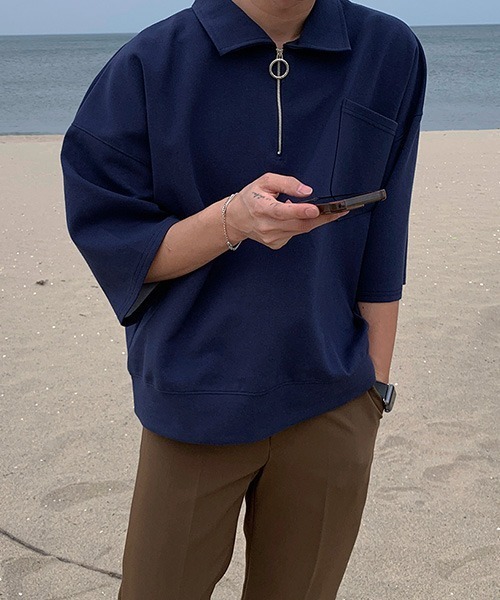 ASCLO(エジュクロ)の「ASCLO O Ring Zip Collar T Shirt(Tシャツ/カットソー・メンズ・ネイビー/クリーム・FREE)」の22枚目の写真