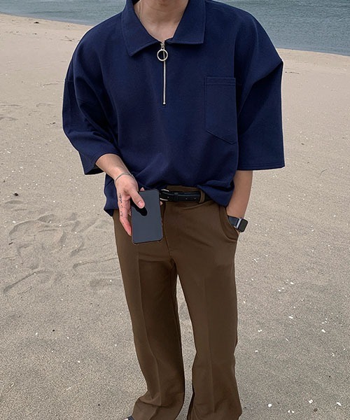 ASCLO(エジュクロ)の「ASCLO O Ring Zip Collar T Shirt(Tシャツ/カットソー・メンズ・ネイビー/クリーム・FREE)」の14枚目の写真