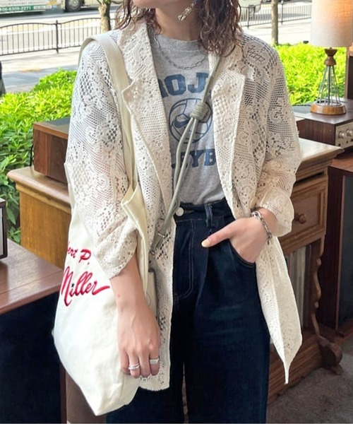 CPCM(シーピーシーエム)の「レーステーラードジャケット(テーラードジャケット・レディース・ライトベージュ/ブラック/スカイブルー・FREE)」の1枚目の写真