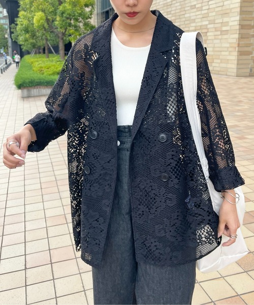 CPCM(シーピーシーエム)の「レーステーラードジャケット(テーラードジャケット・レディース・ライトベージュ/ブラック/スカイブルー・FREE)」の15枚目の写真