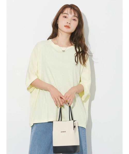 AMERICAN HOLIC（アメリカンホリック）の「キレイCottonドルマンカットプルオーバー（Tシャツ/カットソー・レディース・ライトイエロー/オフホワイト/ネイビー/チャコールグレー/ライトグレー・M/L）」の18枚目の写真